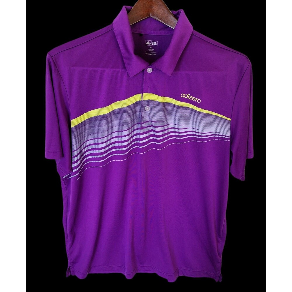 Adidas Adizero Golf Polo Shirt Mens XL Purple Yellow Striped Performance Apparel